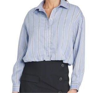 A New Day Women’s Blue Striped Bubble Hem Long Sleeve Shirt - Size XS NWT